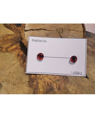 Skleněné náušnice pecky červené ornament-Laboka
