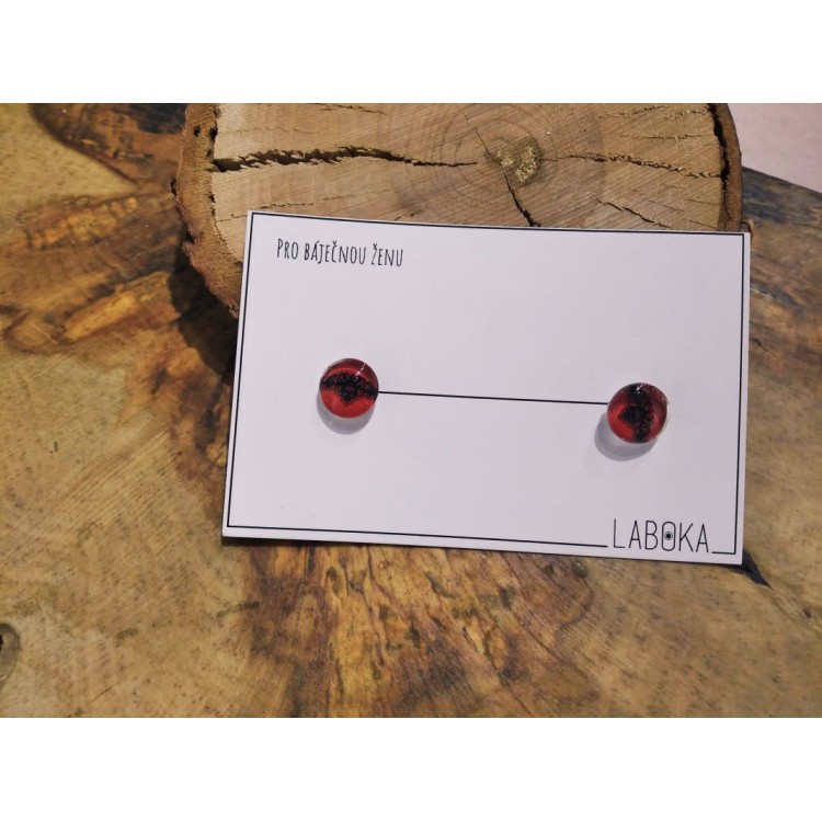 Skleněné náušnice pecky červené ornament-Laboka